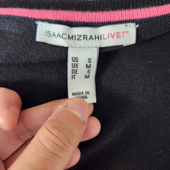 Isaac MIzrahi Live! Cascade-Front Sweater Cardigan Short Sleeve Black Small NWOT - Picture 12 of 14